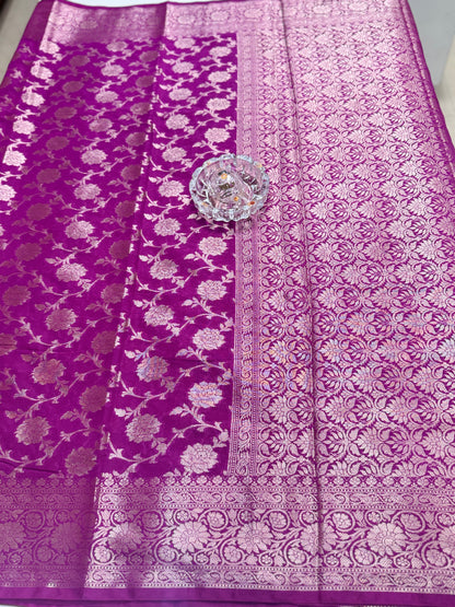 Banarasi Semi Dupion Silk Saree with Zari Floral Jaal Weaving and Blouse Piece for Women