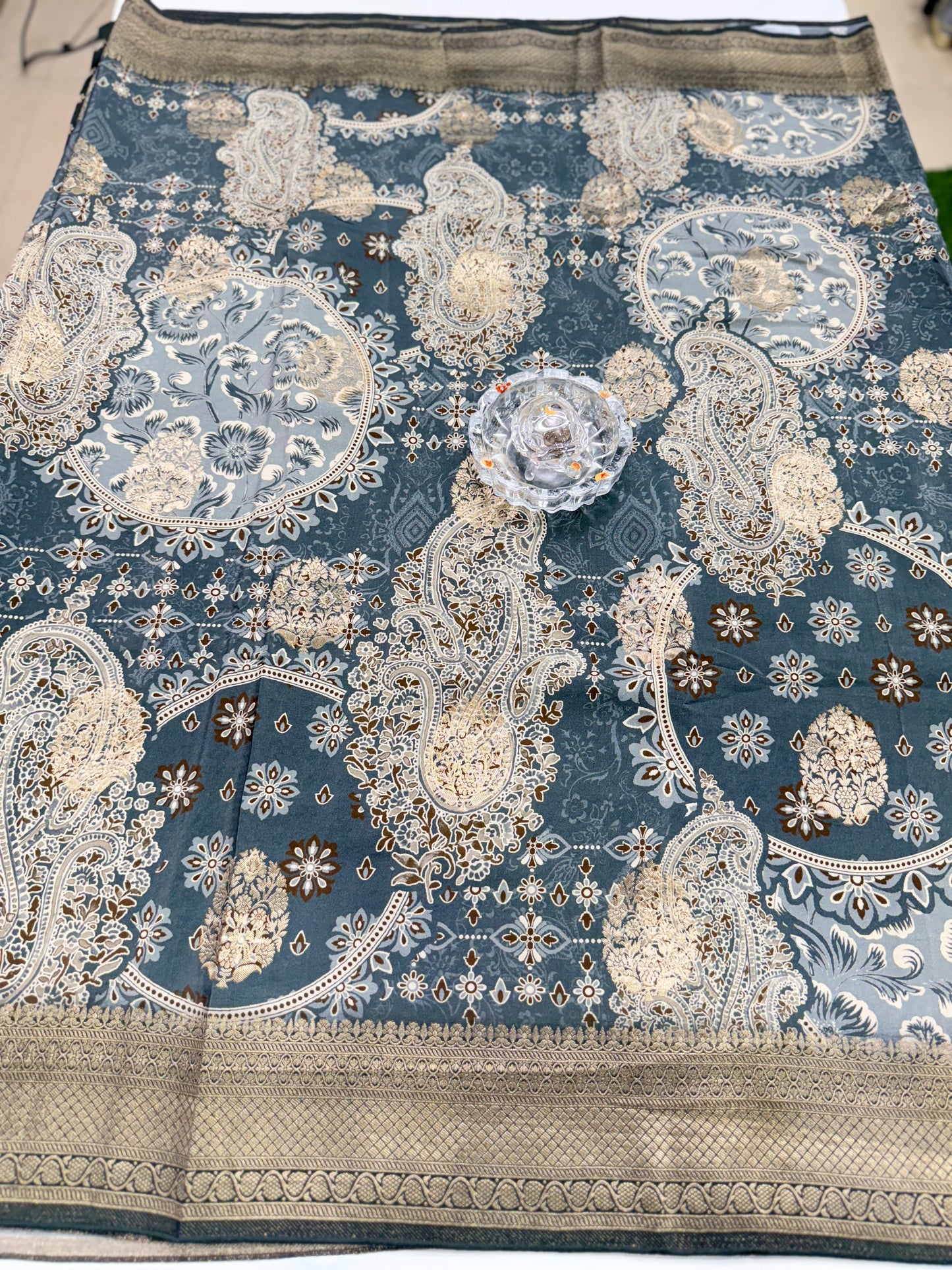 Pure Crepe Silk Saree with Digital Print and Zari Border – Elegant Festive and Wedding Saree for Women