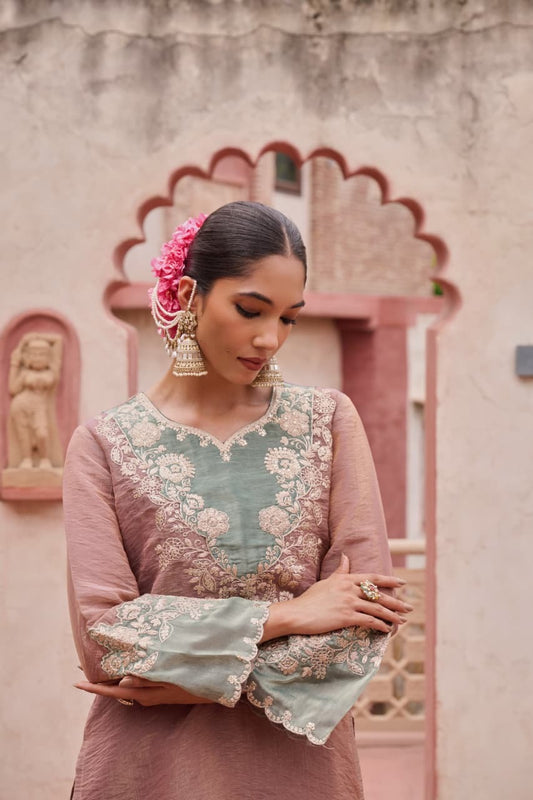 Crush Tissue Kurta Palazzo Dupatta Set with Detailing Work – Women’s Ethnic Wear (Sizes 40–46)