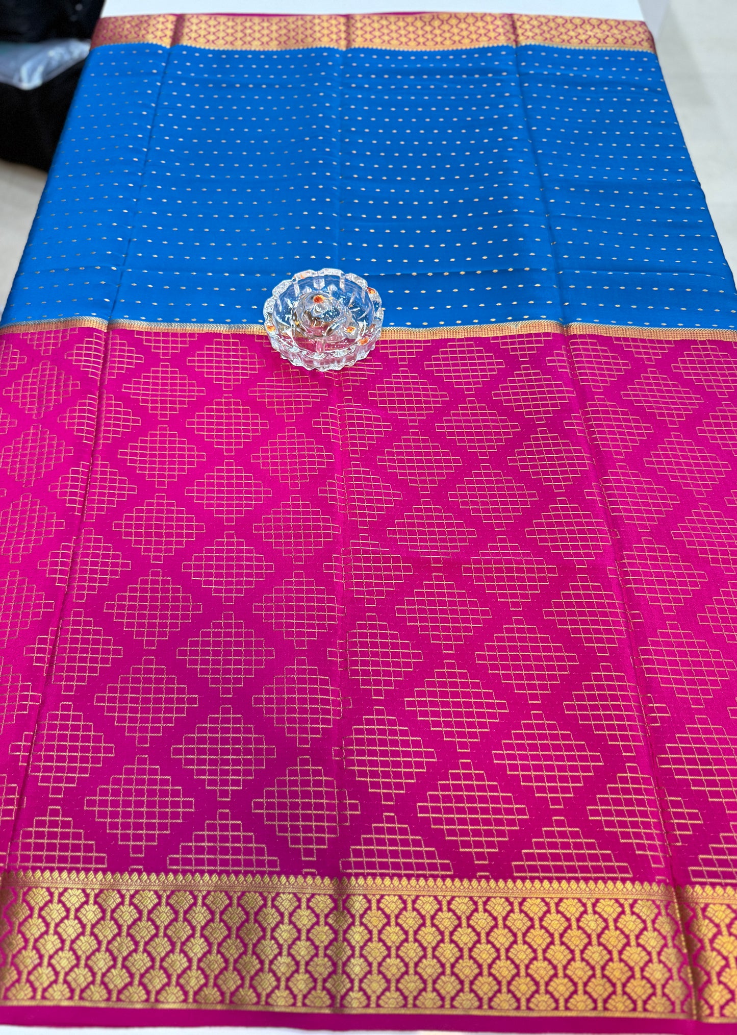 Pure Crepe Mysore Silk Saree for Women – 120 Gram, Zari Lines Design, Silk Mark Certified with Blouse Piece