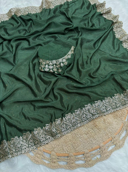 Pure Chinnon Saree with Intricate Siroshaki Embroidery & Heavy Embroidered Blouse – Fancy Saree Collection