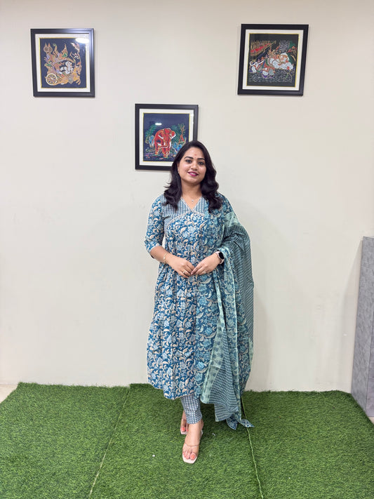 Pure Cotton Aliya Cut Kurti Pant Dupatta Set for Women – Stylish 3-Piece Set – Sizes 36 to 44