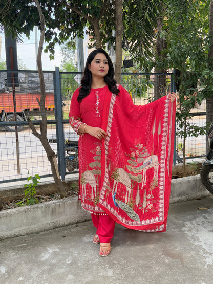 Natural Crepe Kurta Pant Dupatta Set with Elegant Detailing Work – Festive and Party Wear Suit Set for Women