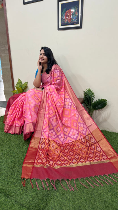 Pochampally Pure Cotton Saree for Women with Traditional Ikat Weave and Blouse Piece – Multiple Colors