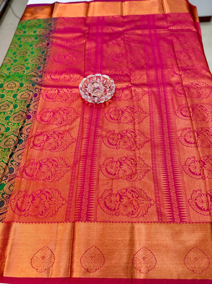 Bridal Kanchipuram Style Silk Saree with Rich Zari Border – Festive Wear