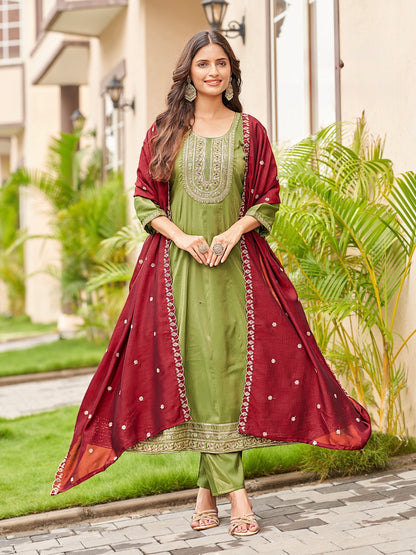 Plus Size Roman Shimmer Suit Set with Vichitra Dupatta – 3-Piece Ethnic Wear for Women (3XL, 5XL)