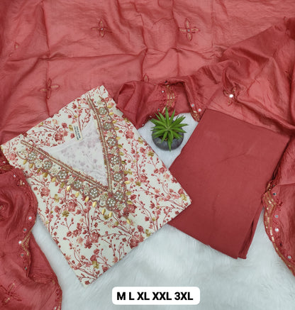 Handcrafted Modal Silk Kurti with Pant & Heavy Work Dupatta – Sizes M to 3XL