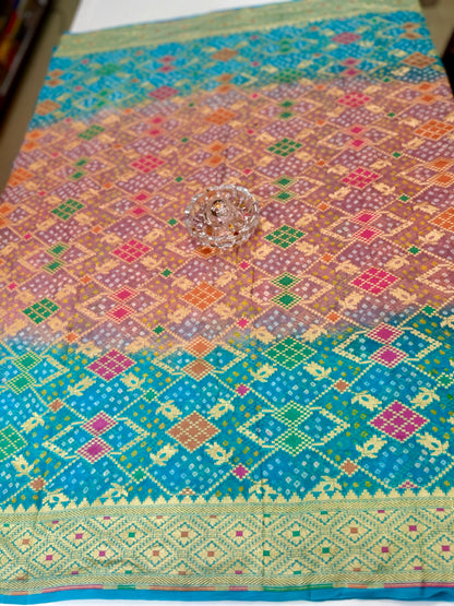 Banarasi Pure Georgette Bandhani Saree with Golden Zari Jaal and Meenakari Work – Bridal Wear