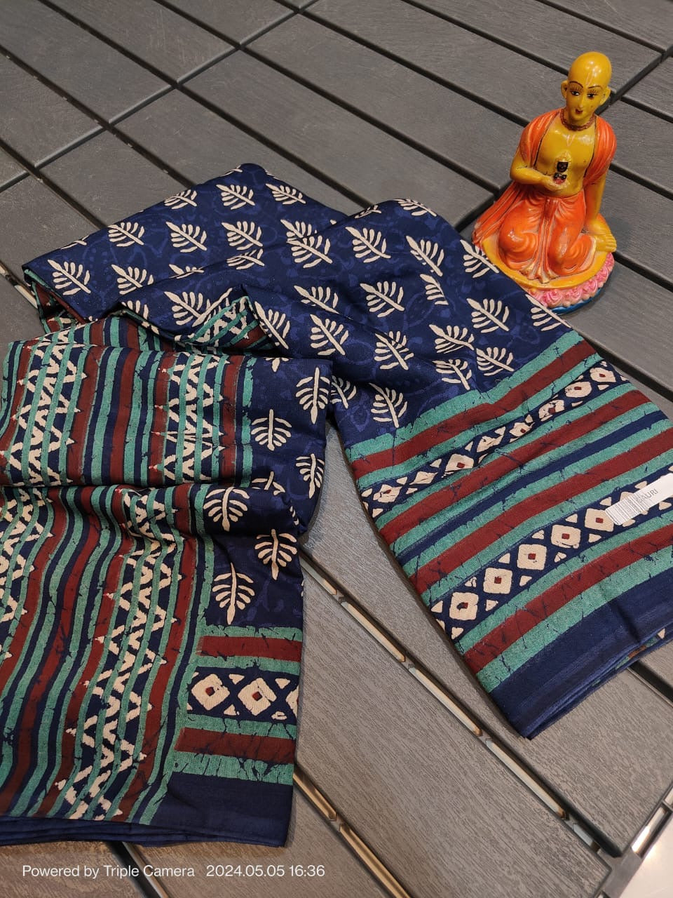 Semi Modal Silk Saree with Hand Block Prints and Contrast Blouse for Women