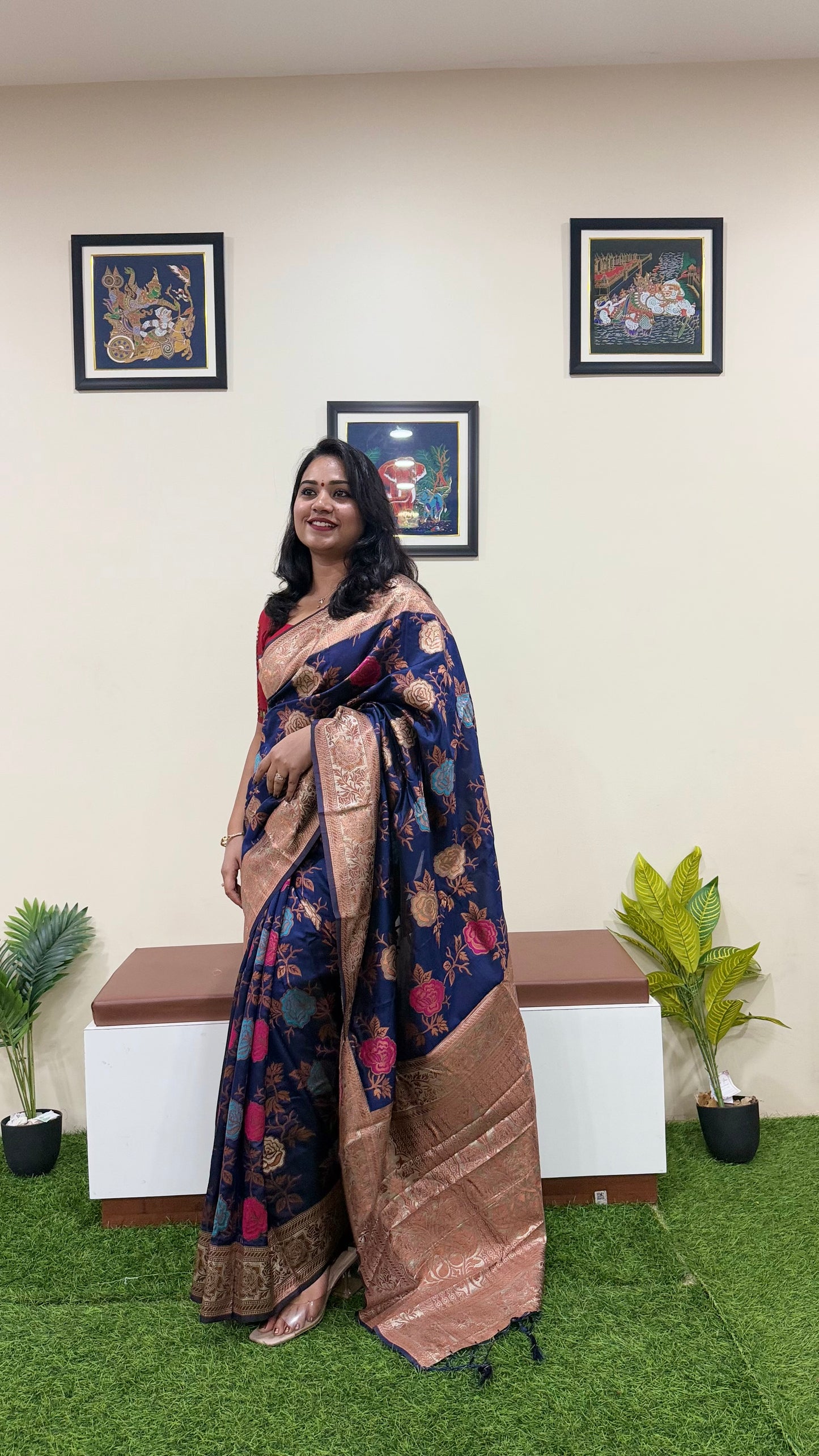 Banarasi Silk Blend Saree with Floral Woven Design and Zari Border – Festive and Wedding Wear