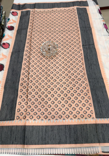 Soft silk floral printed saree with contrast blouse, lightweight festive wear saree for women