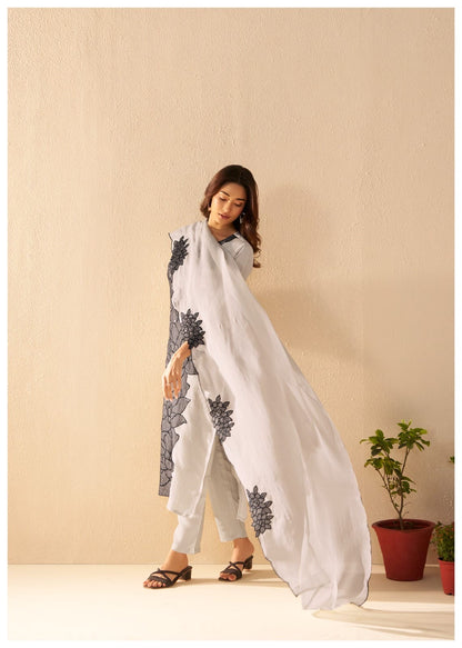 Crush Shimmer Kurta Pant Dupatta Set with Elegant Detailing Work for Women – Sizes M & XL