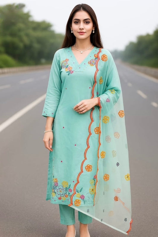 Modal Silk Kurta Pant Dupatta Set with Embroidery Work – Women’s Ethnic Wear (Sizes M–2XL)