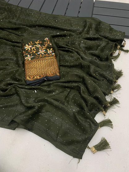 Riya: Soft Georgette Saree with Swarovski and Embroidery Work Blouse