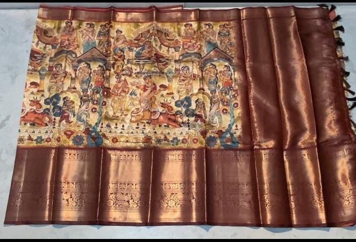 Banarasi Soft Silk Saree with Kalamkari Block Print and Zari Weaving – Party Wear for Women
