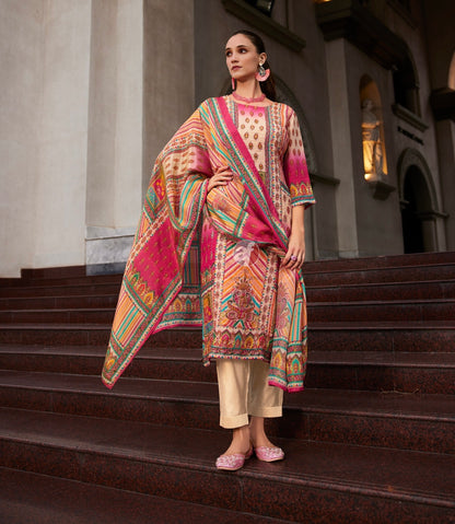 Tissue Shimmer Printed Kurti Pant Set with Handwork Dupatta for Women – Festive Wear