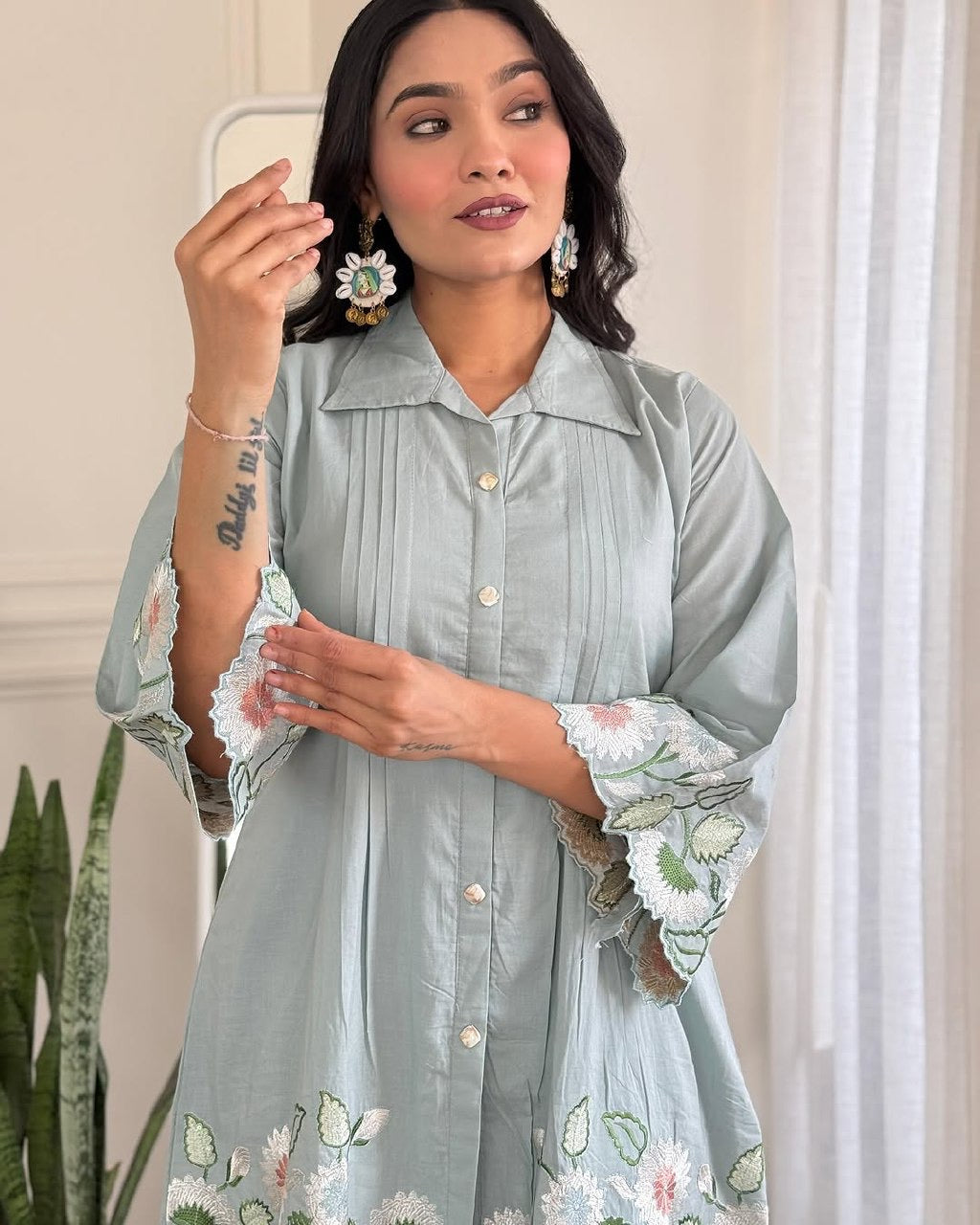 Embroidered Cotton Kurta Pant Set for Women in Soft Fabric – Sizes 38 to 44