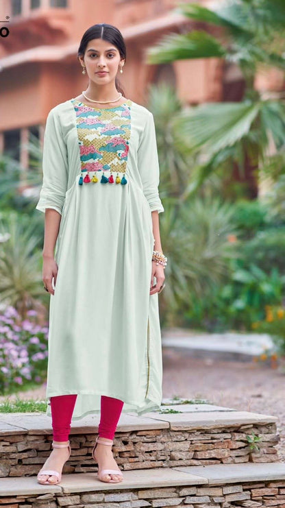 Rayon Printed Kurti with Embroidery and Handwork for Women – XXL & XXXL