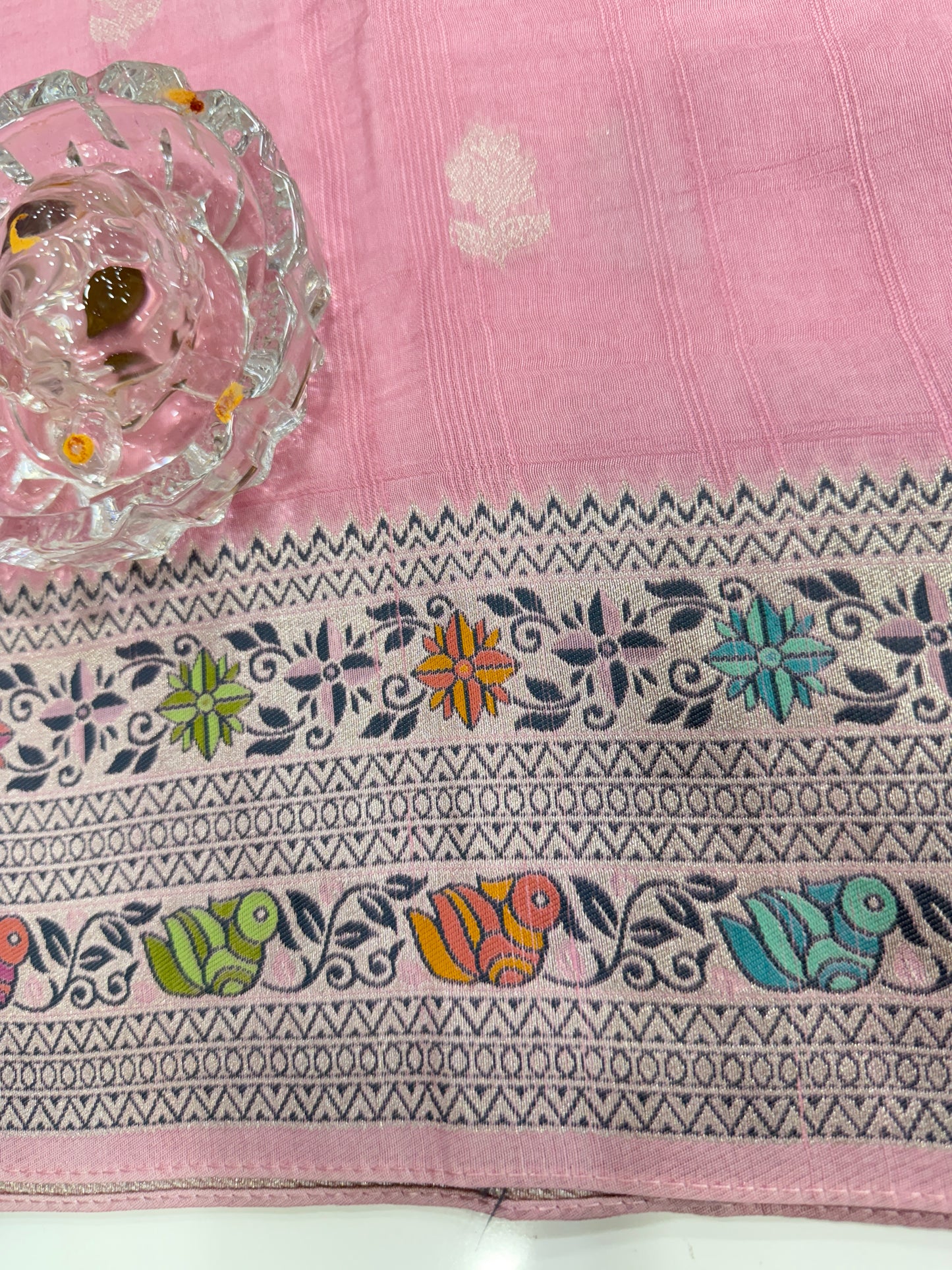 Pure Kora Silk Banarasi Meena Zari Weaving Saree with Blouse Piece – Pink Traditional Festive Wear