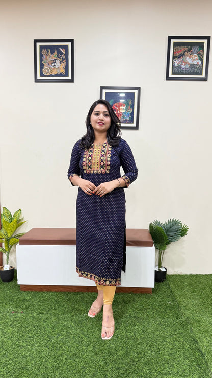 Solid Rayon Kurti Collection for Women with Zari and Thread Embroidery – M to 4XL