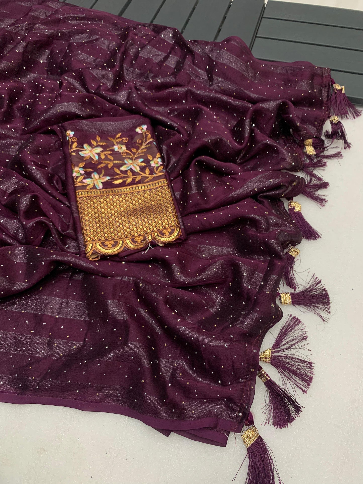 Riya: Soft Georgette Saree with Swarovski and Embroidery Work Blouse