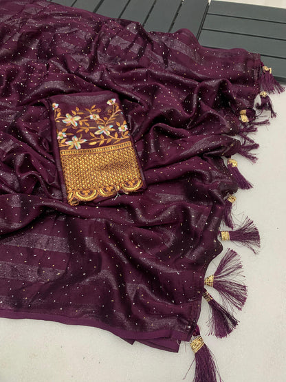 Riya: Soft Georgette Saree with Swarovski and Embroidery Work Blouse