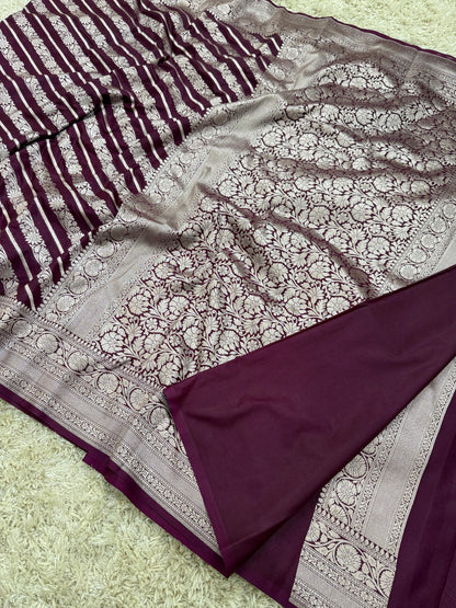 Handloom Banarasi Mashru Katan Silk Saree with Aada Weave and Border Blouse