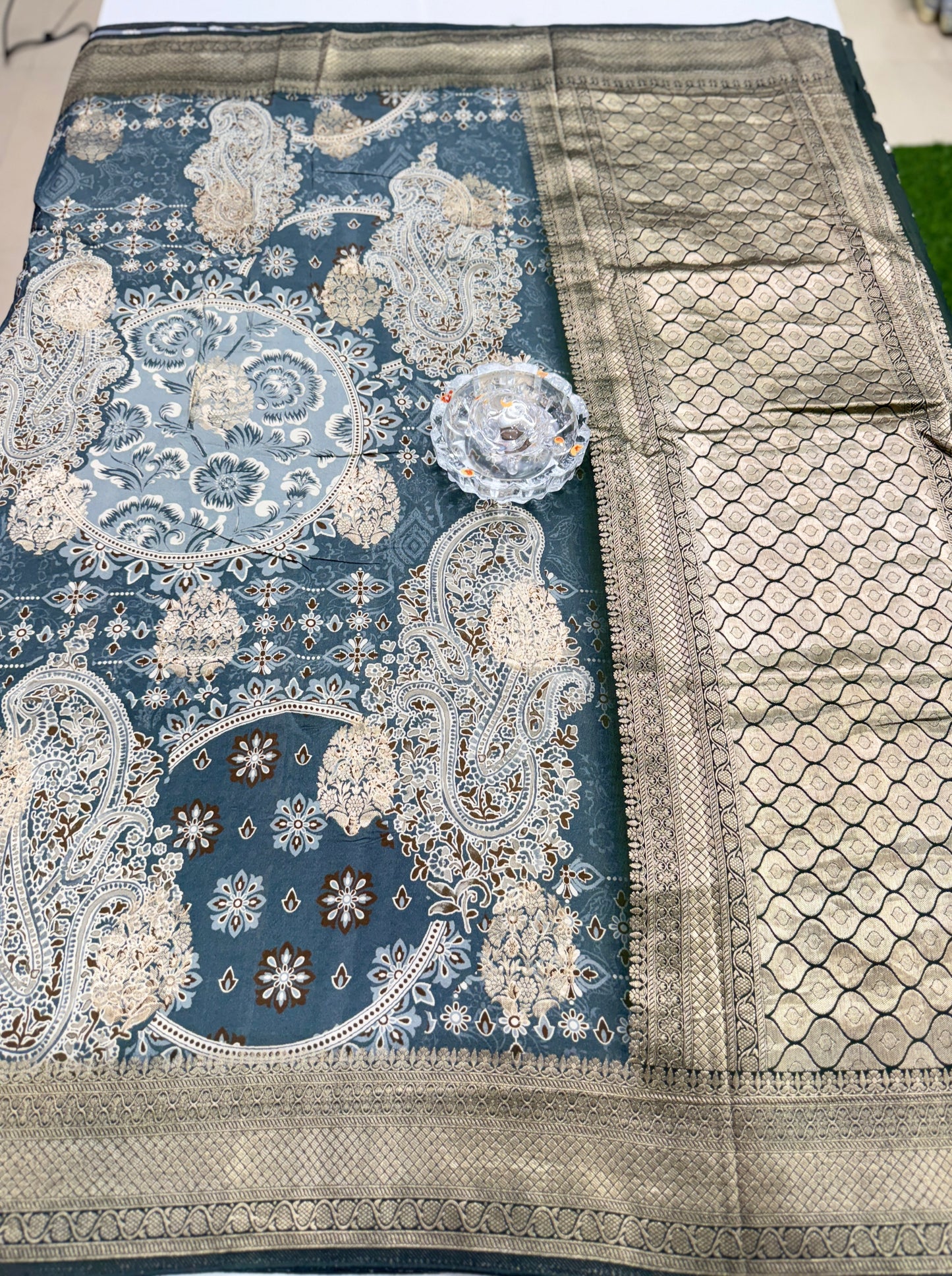 Pure Crepe Silk Saree with Digital Print and Zari Border – Elegant Festive and Wedding Saree for Women