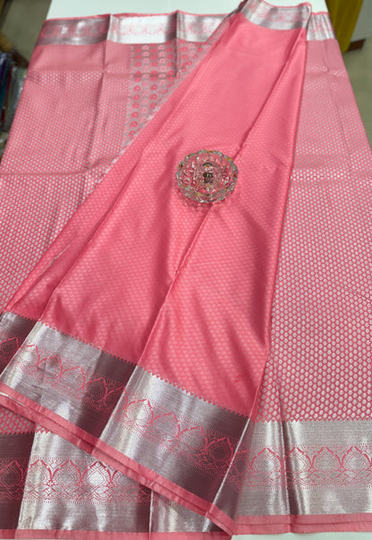 Traditional Kanchipuram Style Silk Saree for Women with Zari Border and Blouse Piece | Power-loom Woven Saree