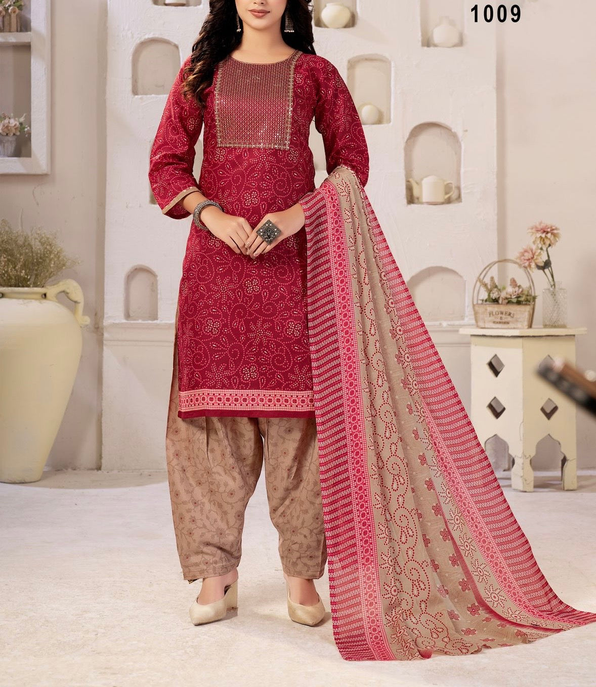 Muska Cotton Embroidered Kurta Patiala Suit Set with Malmal Dupatta for Women