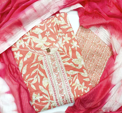 Capsule Print Salwar Suit Set with Lace Work and Lahariya Dupatta – Women’s Cotton Blend Ethnic Wear