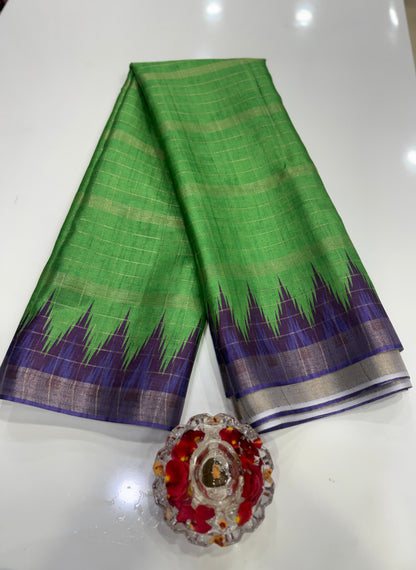 Semi Tussar Silk Saree with Contrast Border and Tassel Pallu for Women