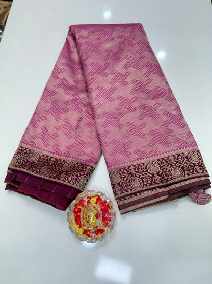 Pure Crepe Saree with Designer Contrast Blouse – Lightweight Festive Wear for Women