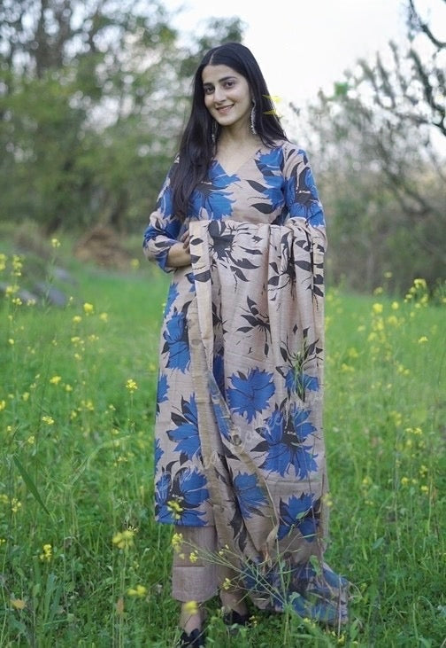 Cotton Silk Kurti Pant Dupatta Set for Women – Soft Lined Ethnic 3-Piece Ensemble – Sizes 36 to 44