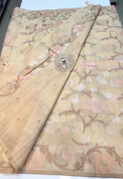 Jamdhani Cotton Saree with Zari Weave and Tassel Pallu – Pastel Festive Wear