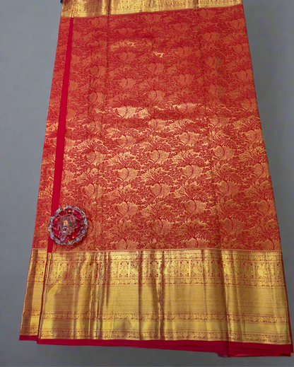 Bright Red Handloom Mulberry Silk Saree with Gold Zari Weaving and Blouse Piece for Women