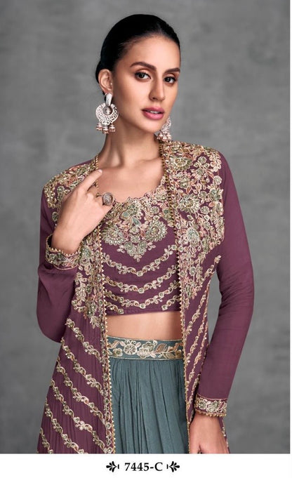 Real Chinon Embroidered Skirt and Top Set with Cancan – Free Size Stitched Festive Wear for Women