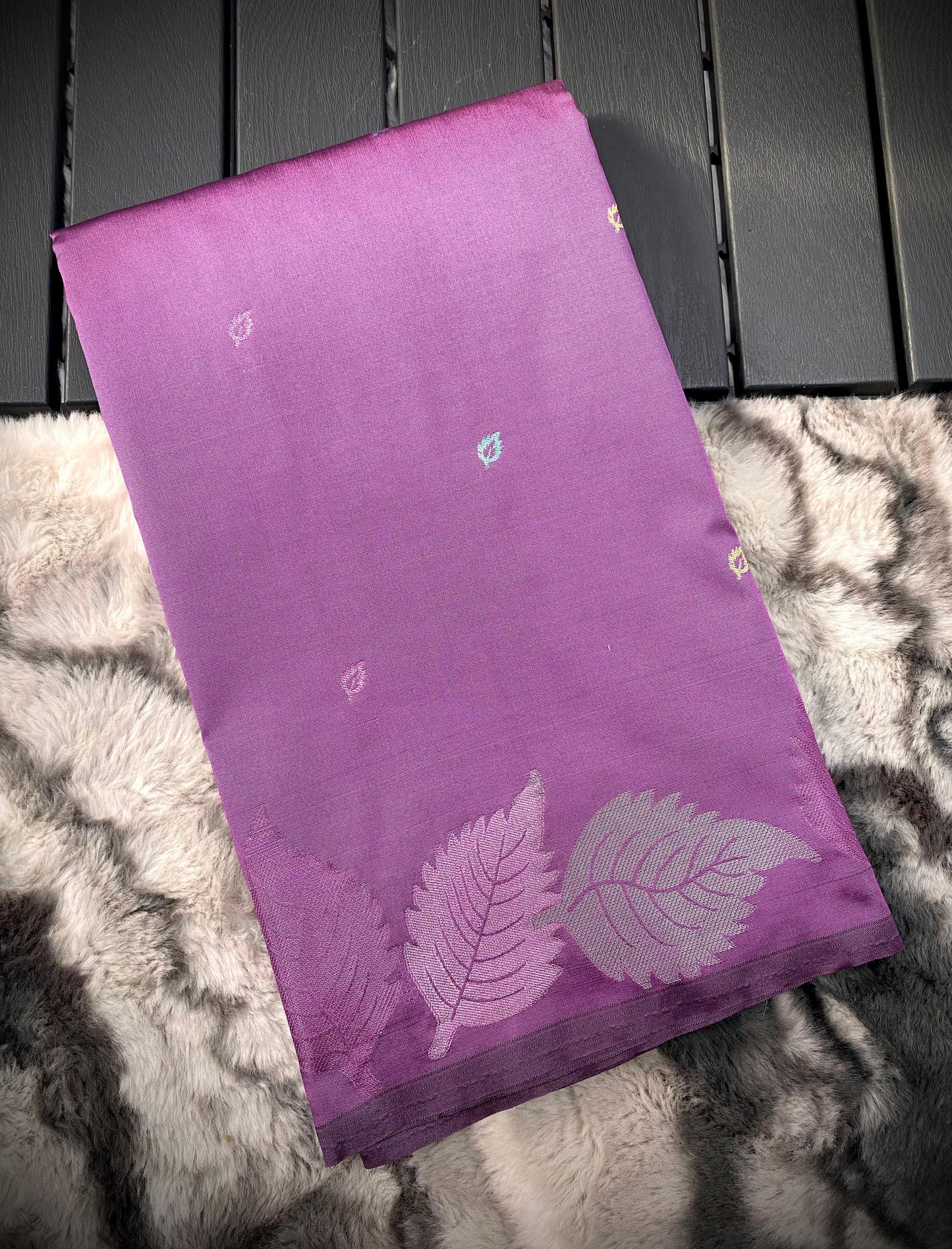 Pure Soft Silk Saree with Colorful Weaving and Leaf Panel Design