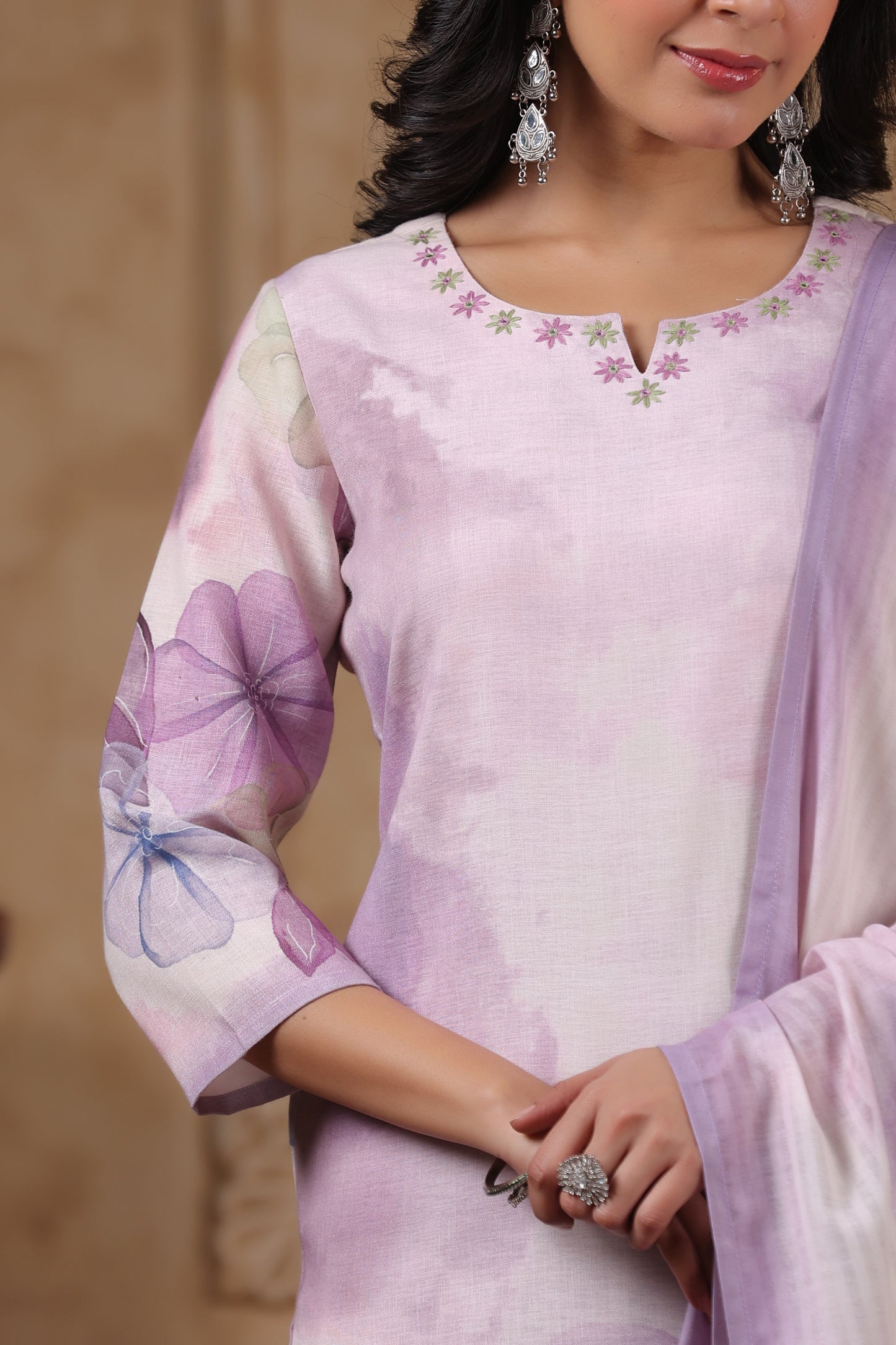 Women’s cotton flex kurta pant dupatta set with mirror and hand-touch thread work – sizes 38 to 44