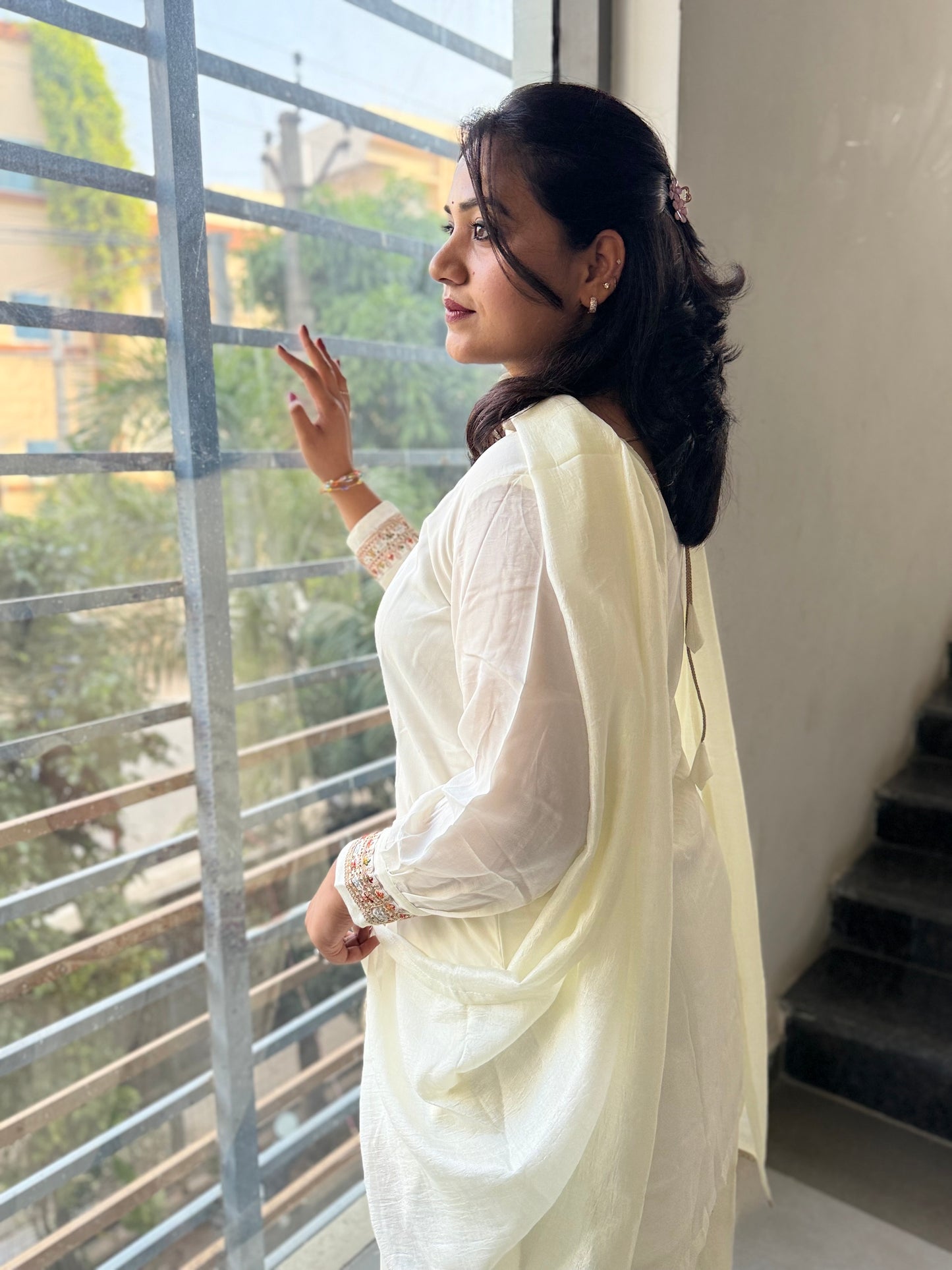 Vichitra Silk Ethnic 3-Piece Set with Embroidered Dupatta – Available in L and XL Sizes