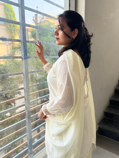 Vichitra Silk Ethnic 3-Piece Set with Embroidered Dupatta – Available in L and XL Sizes