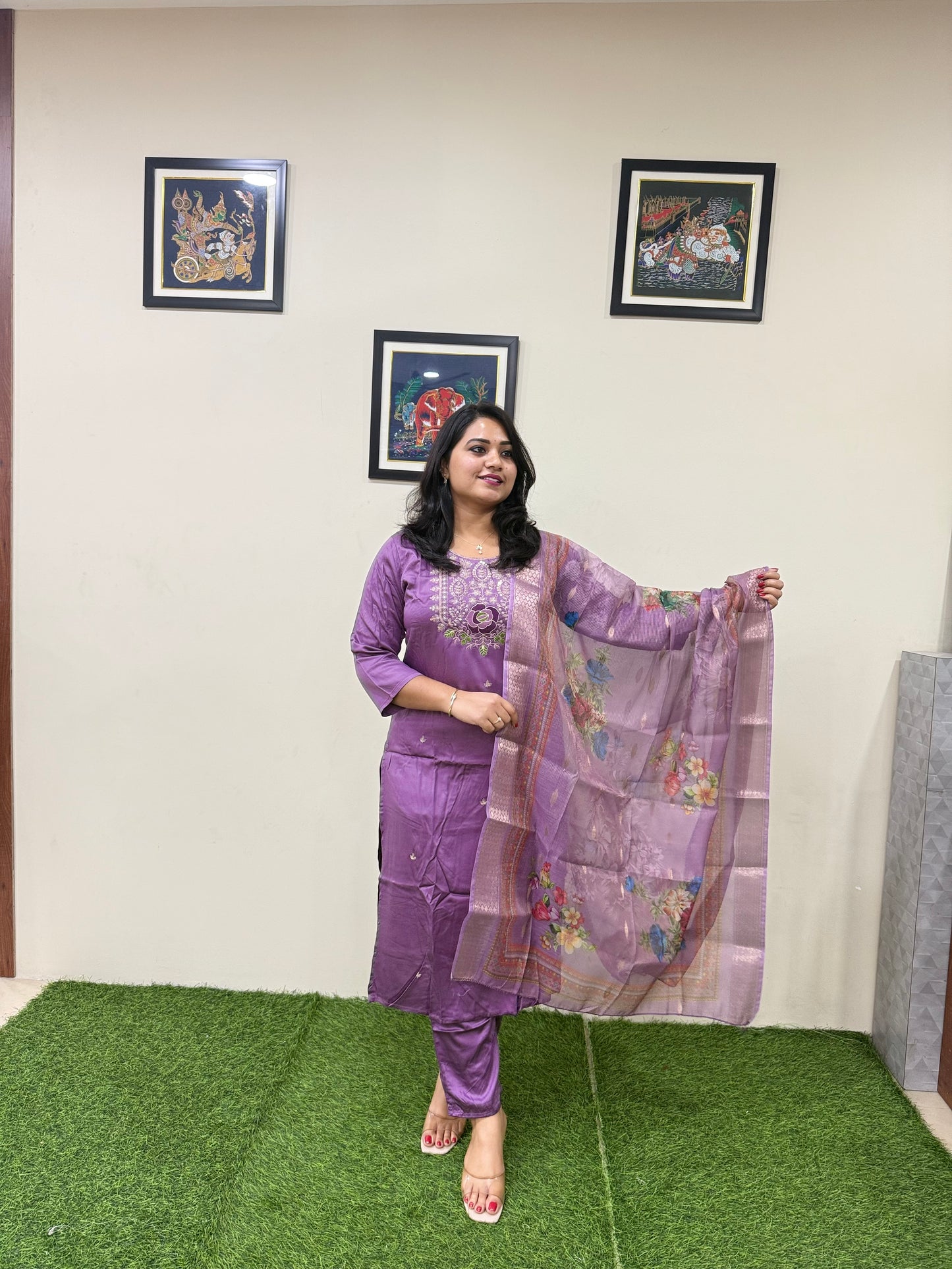 Gajji Silk Straight Suit Set with Embroidery and Organza Zari Dupatta for Women