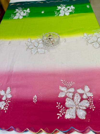 Georgette Saree with Embroidery Work and Satin Blouse for Women