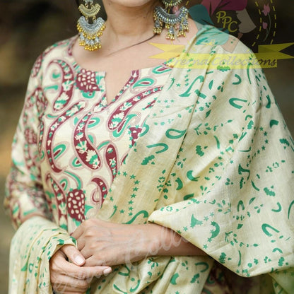 Silk Kalamkari Kurta Pant Dupatta Set for Women – Traditional Printed 3-Piece Set – Sizes 36 to 44