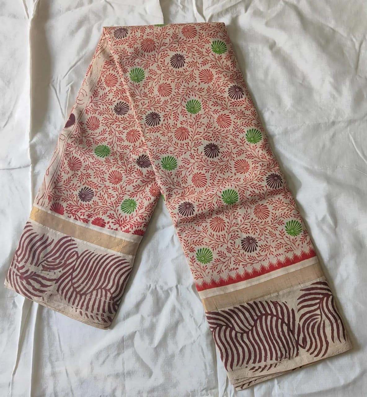 Handloom Nellore Silk Saree for Women – Kalamkari Print with Hand-Printed Border and Blouse Piece