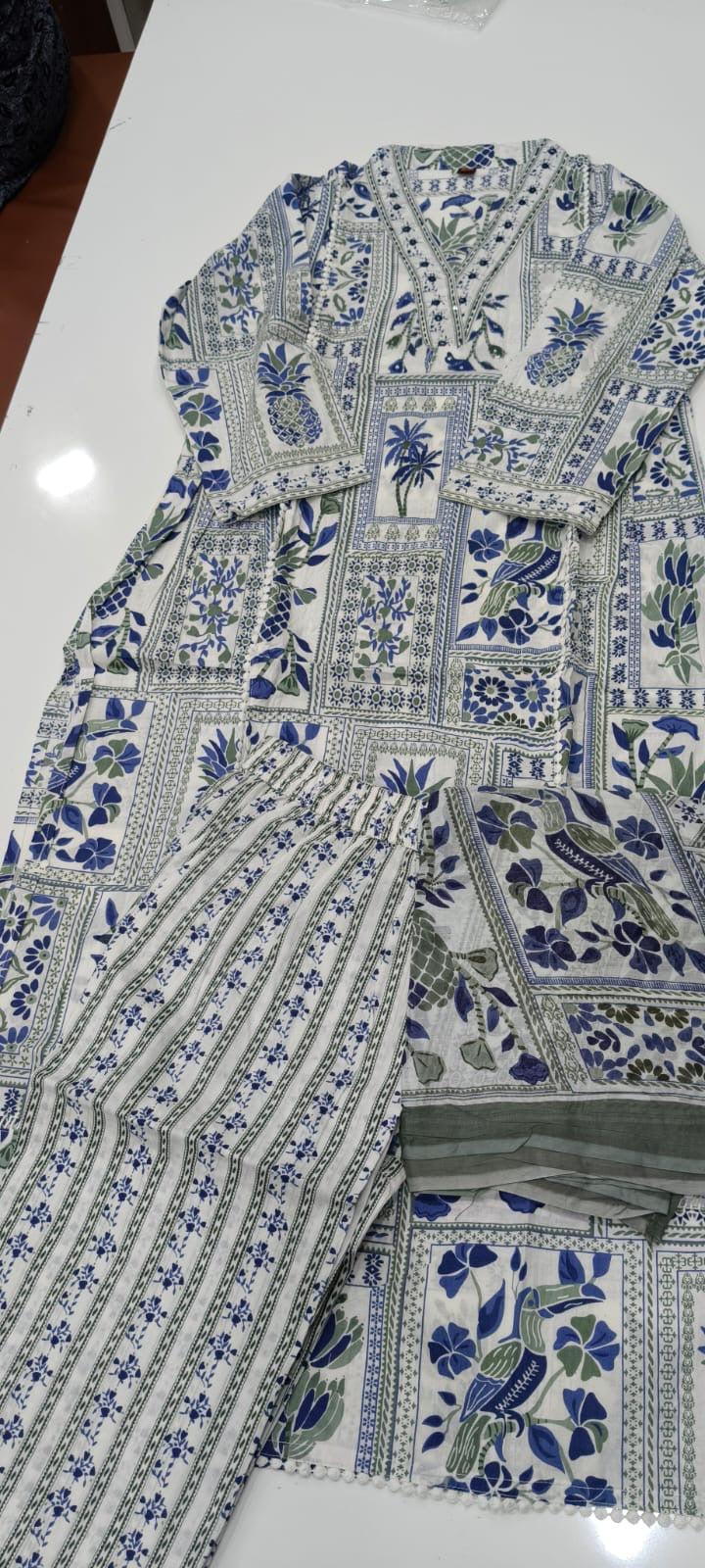 Premium Cotton Suit Set with Neemzari Sequence Mirror Work and Printed Dupatta for Women