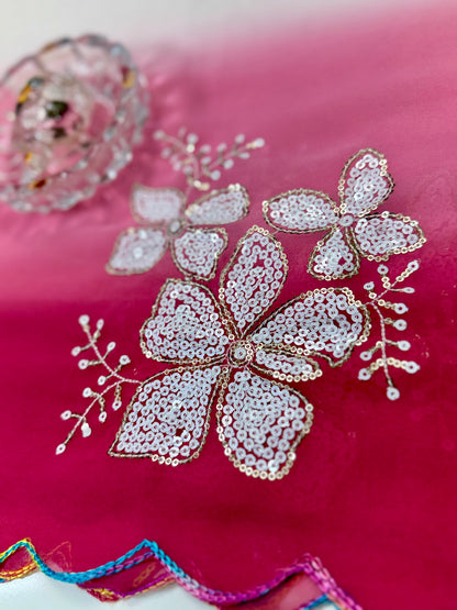 Georgette Saree with Embroidery Work and Satin Blouse for Women