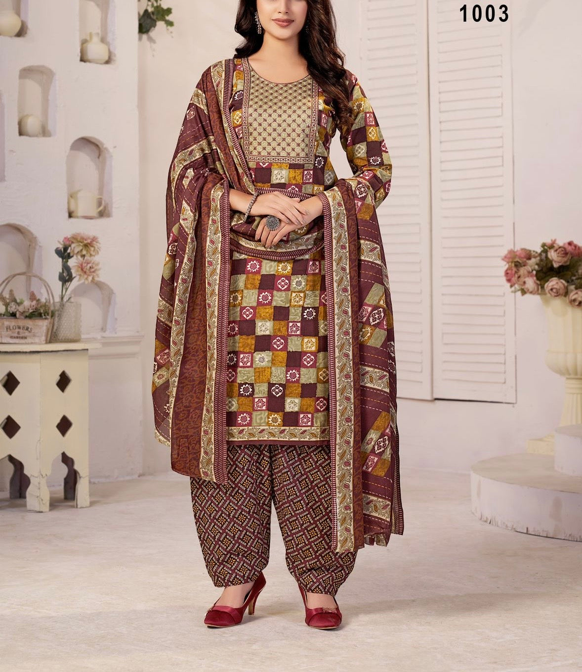Muska Cotton Embroidered Kurta Patiala Suit Set with Malmal Dupatta for Women