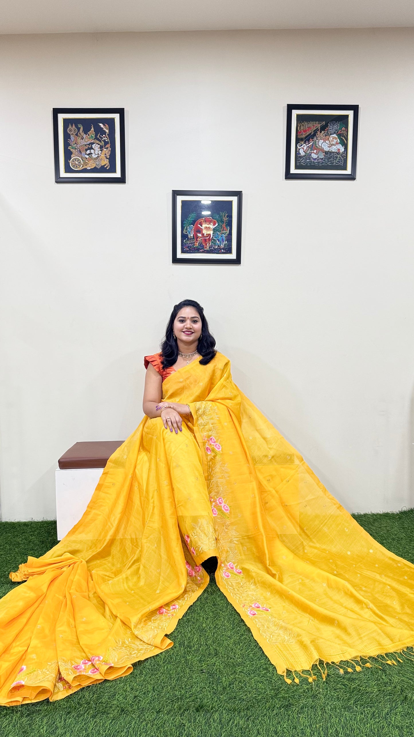 Plain Mangalgiri Pure Pattu Handloom Silk Saree with Embroidery Border