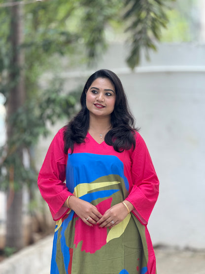 Printed Chanderi Co-ord Set with Asymmetrical Hemline – Women’s Festive Wear (Sizes 38–44)